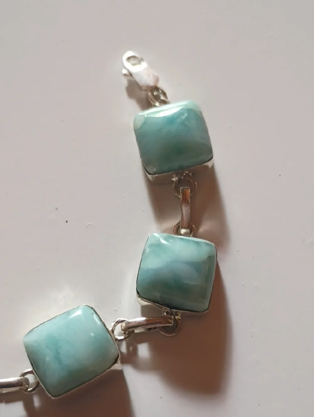 Seafoam Blue Square  Larimar Stone Bracelet - Women Jewelry